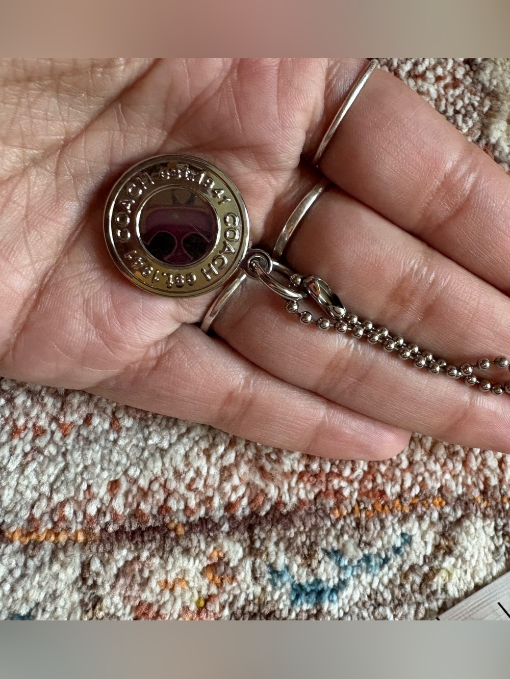 Coach Round Silver Hang Tag Bag Charm Keychain Accessory